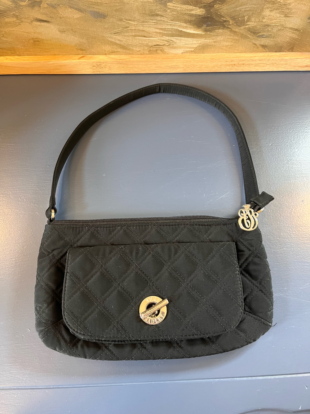 Vera Bradley Black Quilted Microfiber Turnlock Shoulder Bag Purse